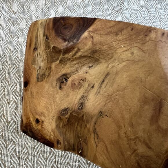 Burl Wood Hand Carved Bowl Rustic Natural Art Stamped CON2 Brown Approx 10" x 7" - Picture 6 of 13